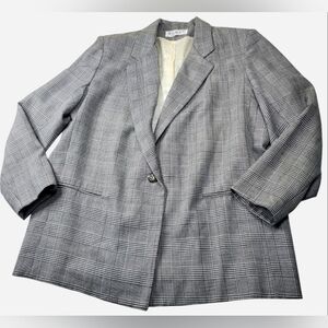 Vintage Blazer Womens Size 16 Black & White Check Pattern Made In USA Dumas 80s